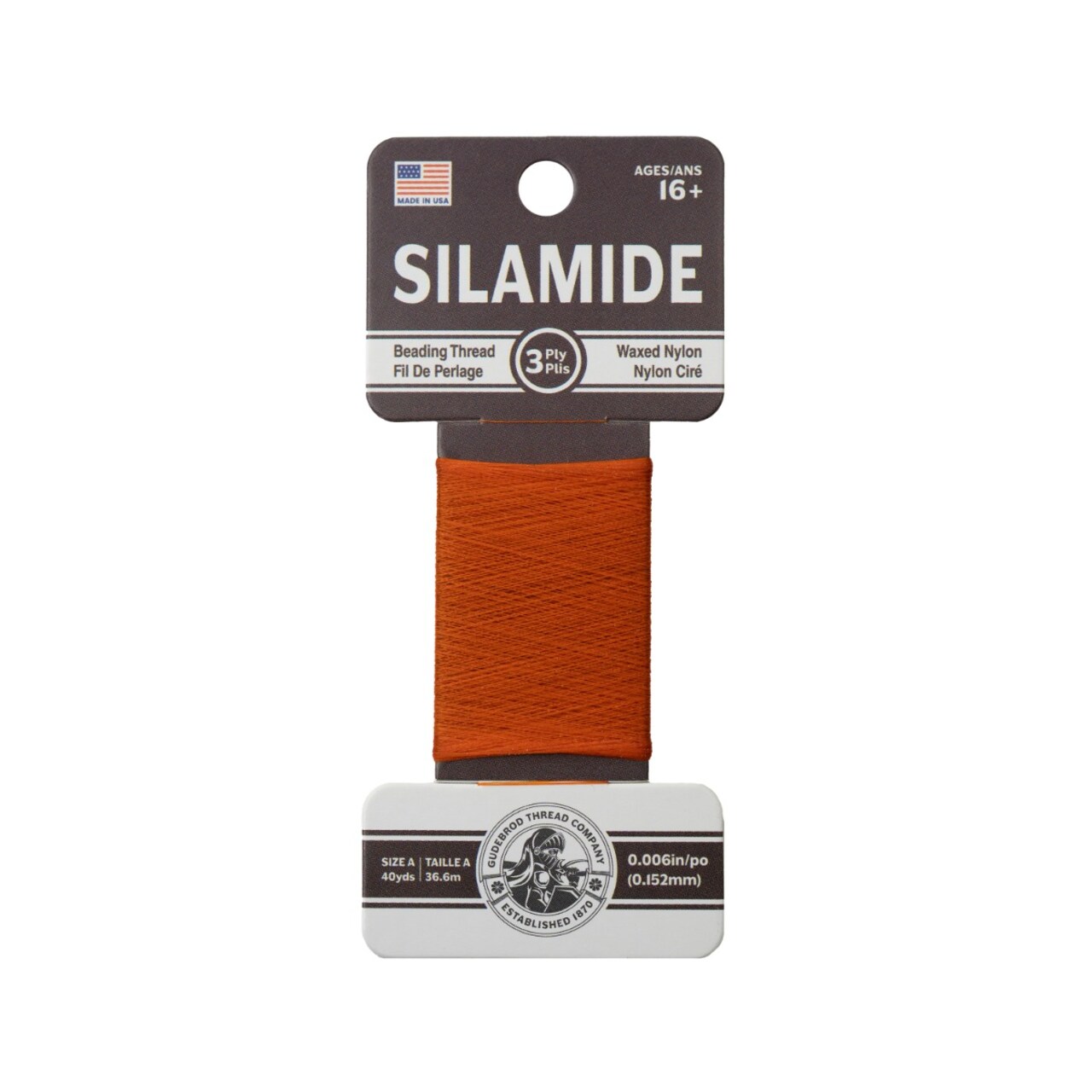 Gudebrod Silamide Size A | Made in USA Waxed Beading Thread, 40yd